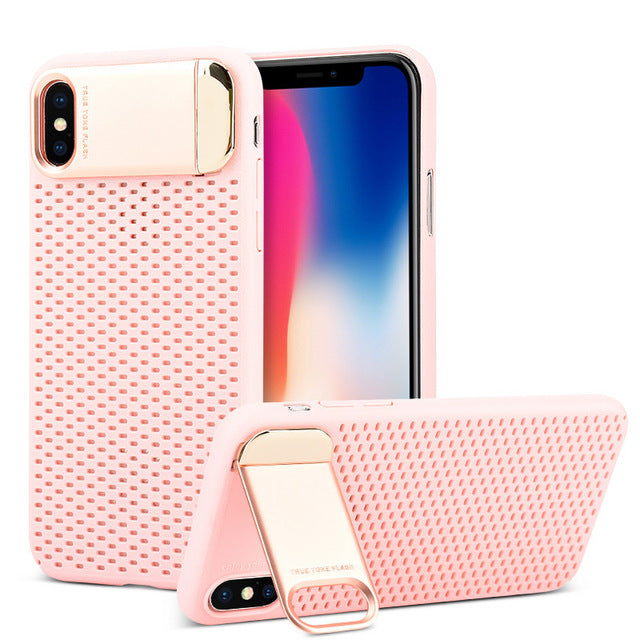 Zinc Alloy Kickstand Case For Apple iPhone X Honeycomb Hollow Heat Dissipation Stand Cover Armor Case