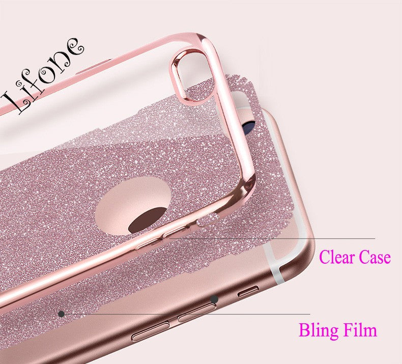 Kerzzil Luxury Clear TPU Phone Case For iPhone 7 & 8 Plus 6 6s 6 Plus SE X 5s Silicone Soft Plating Back Cover With Bling Card